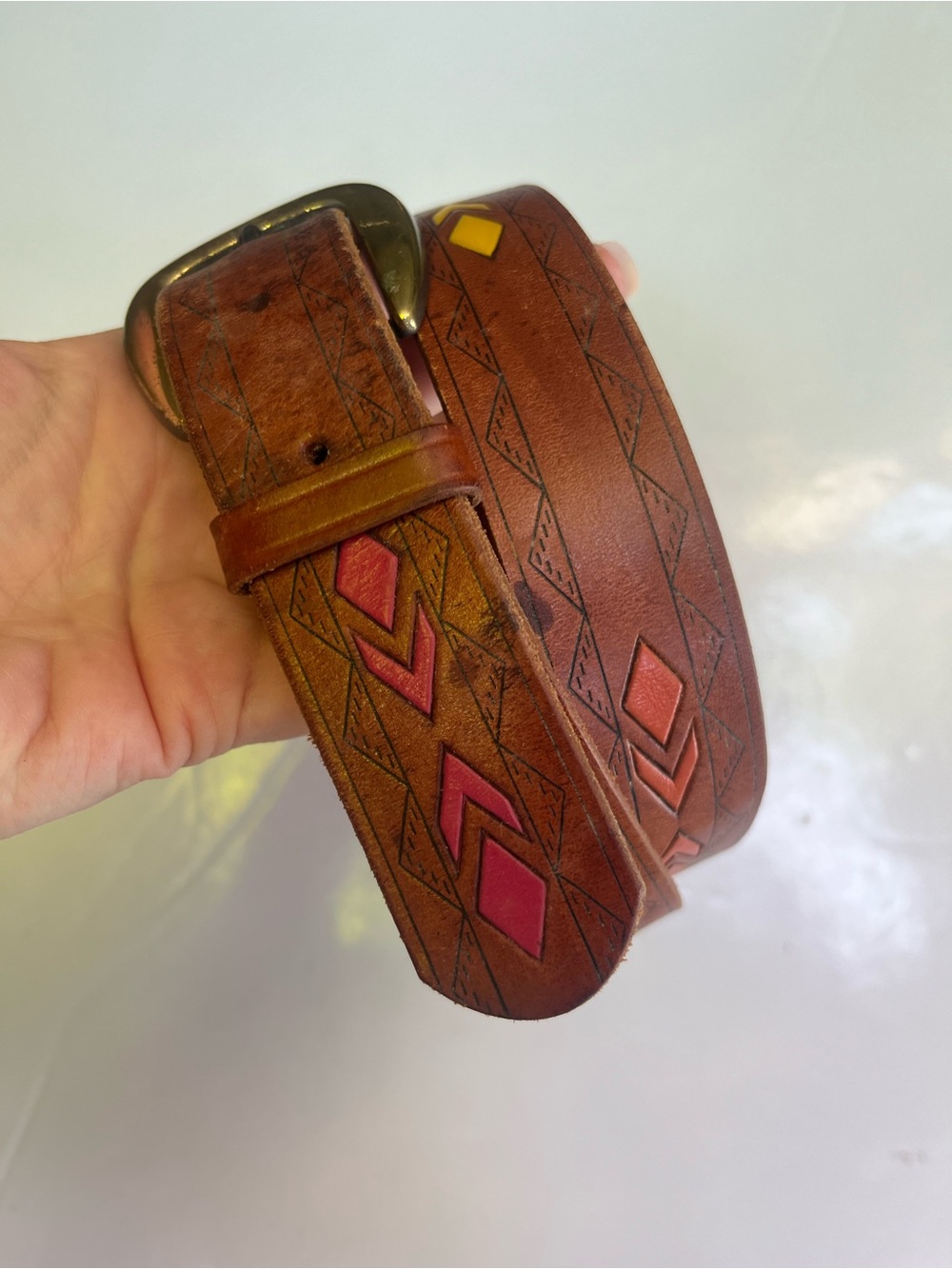 Vintage Liz Claiborne Leather Belt Southwestern Western Boho Large - Picture 4 of 8